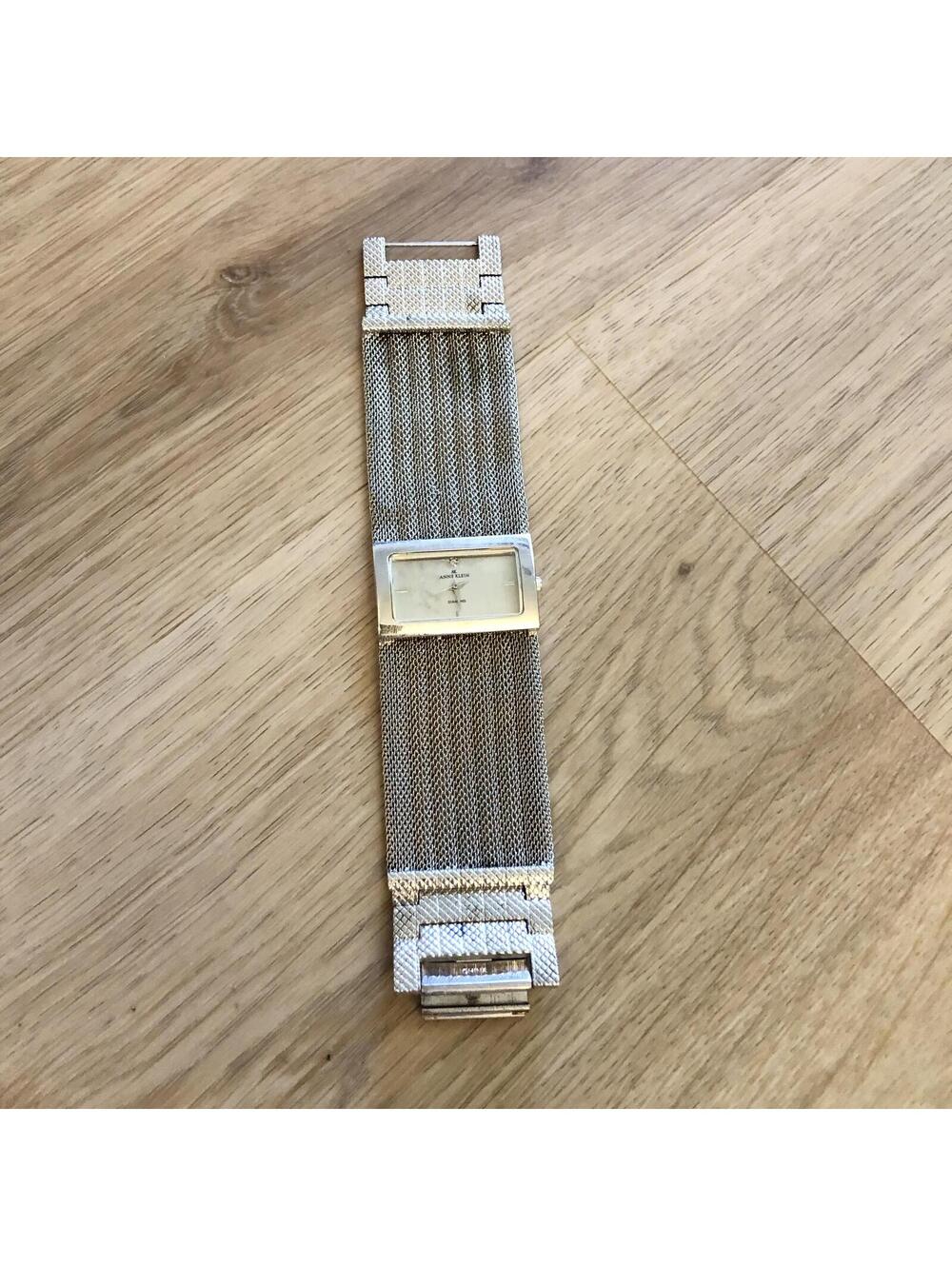 ANNE KLEIN DIAMOND WIDE BAND SILVER WHITE MESH WATCH LADIES WOMENS
